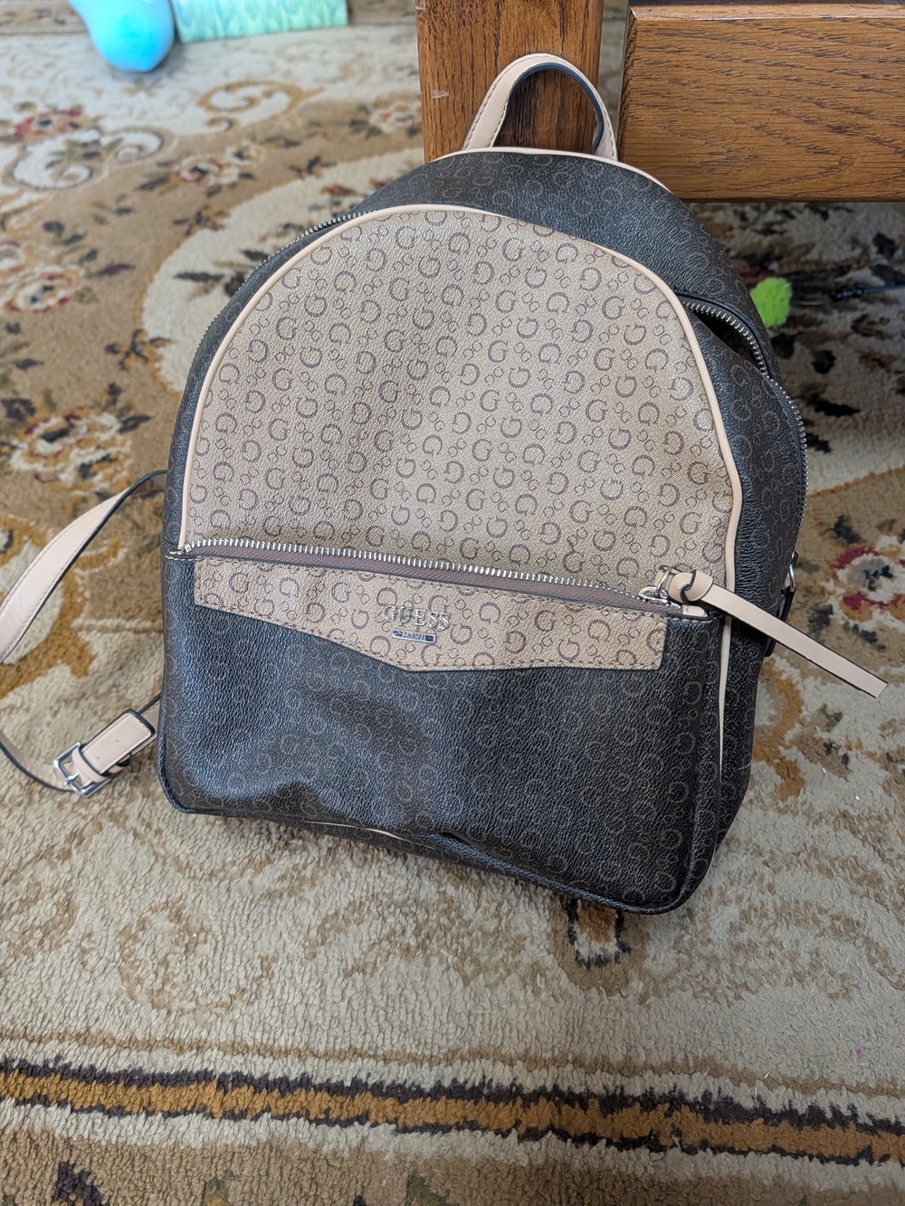 Guess Signature Monogram Backpack in Brown and Beige